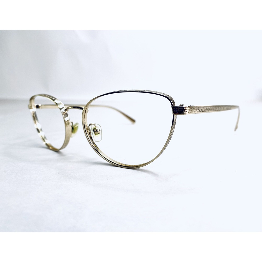 Versace Thick Gold Cat Eye Eyeglasses Italy Greek Key MOD 1266 1252 54 17 140
